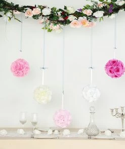 HIER_1500 2 Pack | 7" White Flower Ball Silk Rose Pomander Kissing Ball Kissing Balls 25 HIER_1500 2 Pack | 7