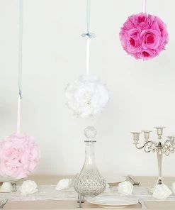 HIER_1500 2 Pack | 7" White Flower Ball Silk Rose Pomander Kissing Ball Kissing Balls 28 HIER_1500 2 Pack | 7