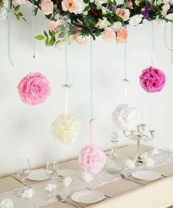HIER_1500 2 Pack | 7" White Flower Ball Silk Rose Pomander Kissing Ball Kissing Balls 29 HIER_1500 2 Pack | 7