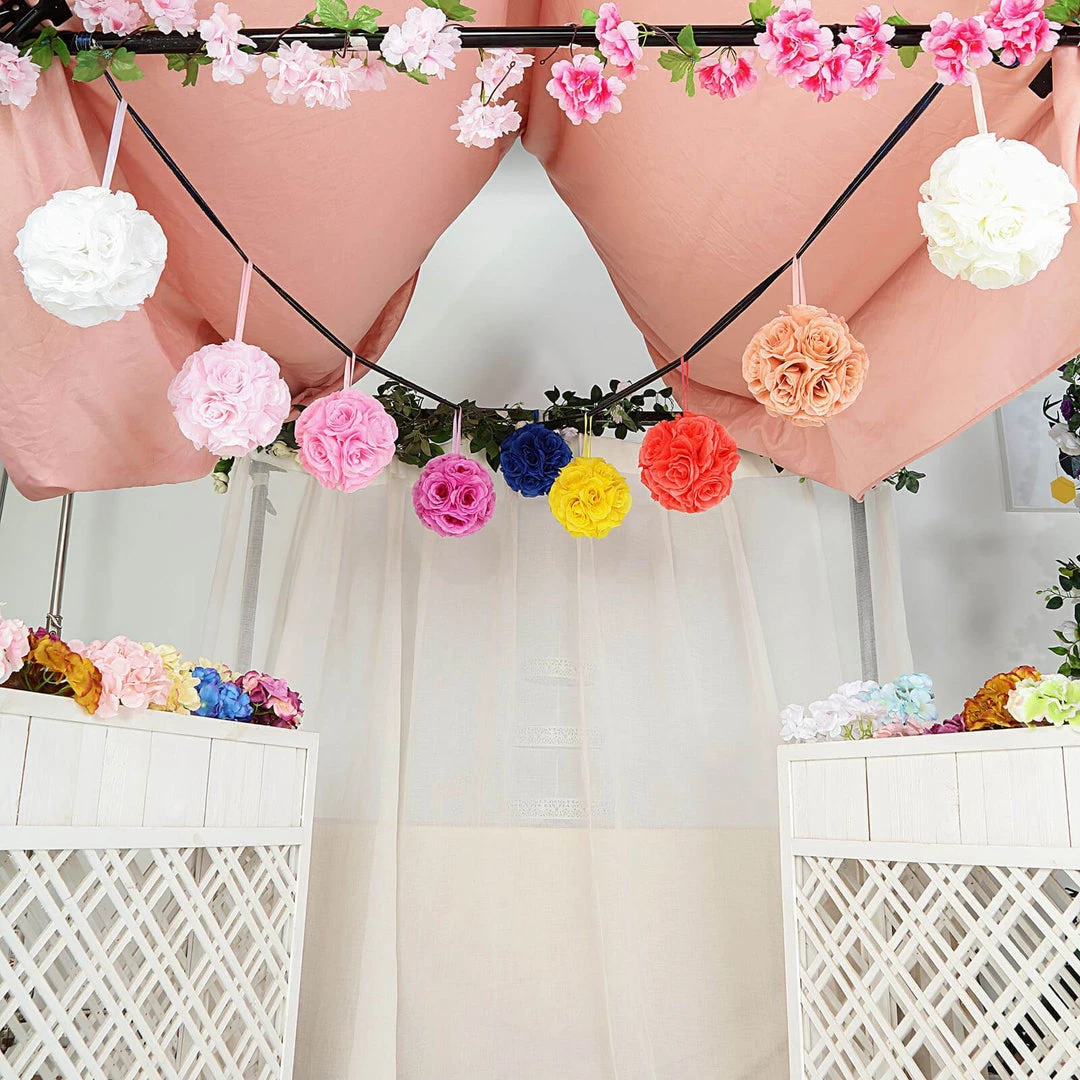 HIER_1500 2 Pack | 7" White Flower Ball Silk Rose Pomander Kissing Ball Kissing Balls 16 HIER_1500 2 Pack | 7" White Flower Ball Silk Rose Pomander Kissing Ball Kissing Balls