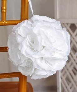 HIER_1500 2 Pack | 7" White Flower Ball Silk Rose Pomander Kissing Ball Kissing Balls 33 HIER_1500 2 Pack | 7