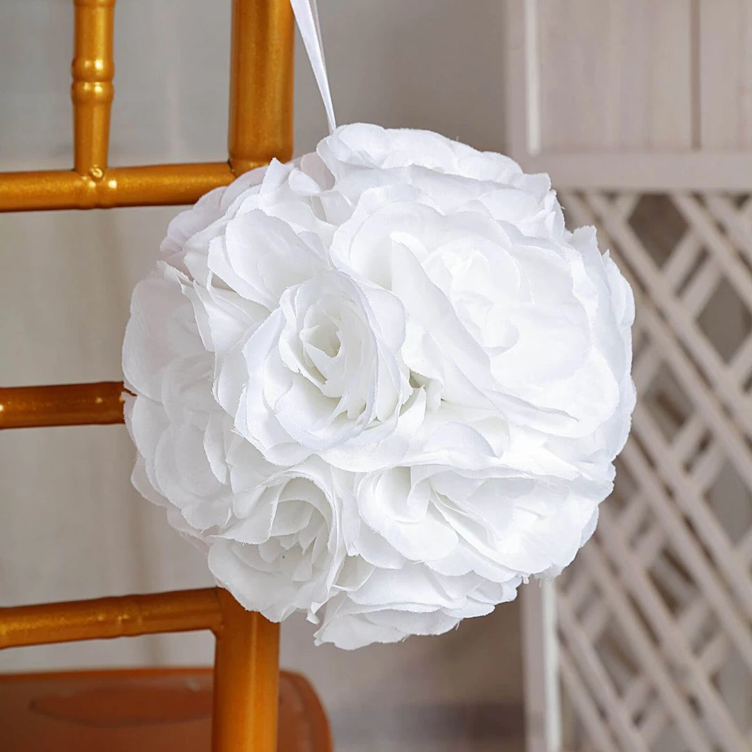 HIER_1500 2 Pack | 7" White Flower Ball Silk Rose Pomander Kissing Ball Kissing Balls 17 HIER_1500 2 Pack | 7" White Flower Ball Silk Rose Pomander Kissing Ball Kissing Balls