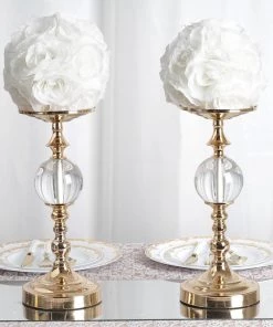 HIER_1500 2 Pack | 7" White Flower Ball Silk Rose Pomander Kissing Ball Kissing Balls