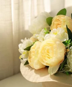 Silkflowersfactory 2 Bushes Light Yellow/White Peony And Hydrangea Artificial Silk Flower Bouquets Artificial Flowers 15 Silkflowersfactory 2 Bushes Light Yellow/White Peony And Hydrangea Artificial Silk Flower Bouquets Artificial Flowers