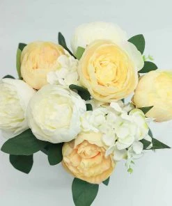 Silkflowersfactory 2 Bushes Light Yellow/White Peony And Hydrangea Artificial Silk Flower Bouquets Artificial Flowers 11 Silkflowersfactory 2 Bushes Light Yellow/White Peony And Hydrangea Artificial Silk Flower Bouquets Artificial Flowers