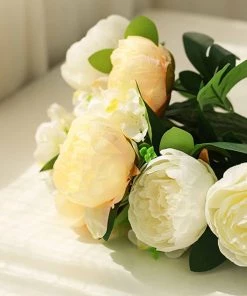 Silkflowersfactory 2 Bushes Light Yellow/White Peony And Hydrangea Artificial Silk Flower Bouquets Artificial Flowers 12 Silkflowersfactory 2 Bushes Light Yellow/White Peony And Hydrangea Artificial Silk Flower Bouquets Artificial Flowers