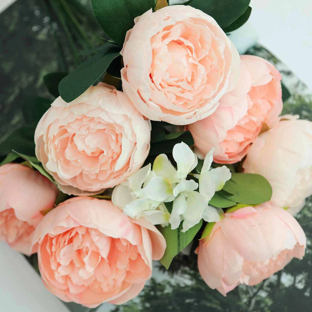 Silkflowersfactory 2 Bushes Light Blush | Rose Gold Peony And Hydrangea Artificial Silk Flower Bouquets 8 Silkflowersfactory 2 Bushes Light Blush | Rose Gold Peony And Hydrangea Artificial Silk Flower Bouquets