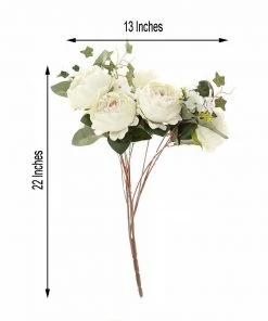 Silkflowersfactory 2 Bush Ivory Peony, Rose Bud And Hydrangea Real Touch Artificial Silk Flower Bouquets