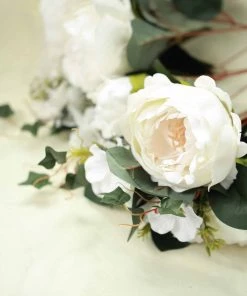 Silkflowersfactory 2 Bush Ivory Peony, Rose Bud And Hydrangea Real Touch Artificial Silk Flower Bouquets