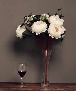 Silkflowersfactory 2 Bush Ivory Peony, Rose Bud And Hydrangea Real Touch Artificial Silk Flower Bouquets