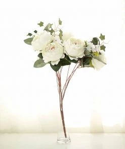 Silkflowersfactory 2 Bush Ivory Peony, Rose Bud And Hydrangea Real Touch Artificial Silk Flower Bouquets