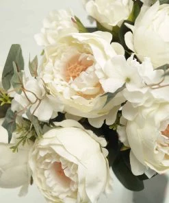 Silkflowersfactory 2 Bush Ivory Peony, Rose Bud And Hydrangea Real Touch Artificial Silk Flower Bouquets