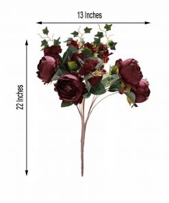 Silkflowersfactory 2 Bush Burgundy Peony, Rose Bud And Hydrangea Real Touch Artificial Silk Peonies Bouquet 18 Silkflowersfactory 2 Bush Burgundy Peony, Rose Bud And Hydrangea Real Touch Artificial Silk Peonies Bouquet