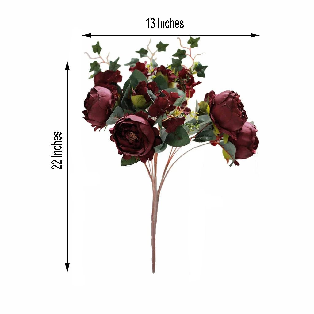Silkflowersfactory 2 Bush Burgundy Peony, Rose Bud And Hydrangea Real Touch Artificial Silk Peonies Bouquet 8 Silkflowersfactory 2 Bush Burgundy Peony, Rose Bud And Hydrangea Real Touch Artificial Silk Peonies Bouquet