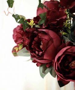 Silkflowersfactory 2 Bush Burgundy Peony, Rose Bud And Hydrangea Real Touch Artificial Silk Peonies Bouquet 17 Silkflowersfactory 2 Bush Burgundy Peony, Rose Bud And Hydrangea Real Touch Artificial Silk Peonies Bouquet