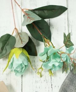 Silkflowersfactory 2 Bush Turquoise Peony Rose Bud And Hydrangea Real Touch Artificial Silk Peonies Bouquet Artificial Flowers