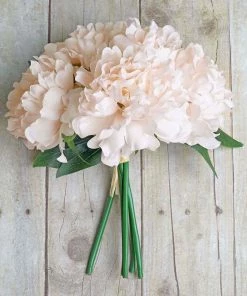 Silkflowersfactory Artificial Flowers 5 Heads | 11" Tall Artificial Bush Peony Bouquet - Blush | Rose Gold 24 Silkflowersfactory Artificial Flowers 5 Heads | 11