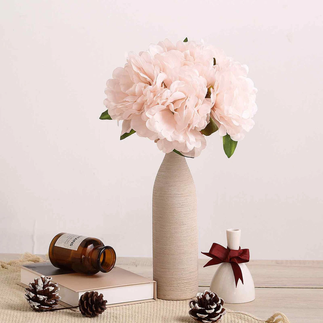 Silkflowersfactory Artificial Flowers 5 Heads | 11" Tall Artificial Bush Peony Bouquet - Blush | Rose Gold 13 Silkflowersfactory Artificial Flowers 5 Heads | 11" Tall Artificial Bush Peony Bouquet - Blush | Rose Gold