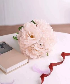 Silkflowersfactory Artificial Flowers 5 Heads | 11" Tall Artificial Bush Peony Bouquet - Blush | Rose Gold 30 Silkflowersfactory Artificial Flowers 5 Heads | 11