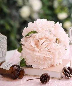 Silkflowersfactory Artificial Flowers 5 Heads | 11" Tall Artificial Bush Peony Bouquet - Blush | Rose Gold 32 Silkflowersfactory Artificial Flowers 5 Heads | 11