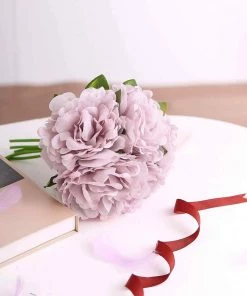 Silkflowersfactory 5 Heads | 11" Tall Artificial Bush Peony Bouquet - Dusty Rose Artificial Flowers 29 Silkflowersfactory 5 Heads | 11