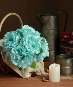 Silkflowersfactory 5 Heads | 11" Tall Artificial Bush Peony Bouquet - Blue Artificial Flowers