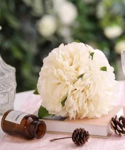 Silkflowersfactory 5 Heads | 11" Tall Artificial Bush Peony Bouquet - Blush | Cream Artificial Flowers 32 Silkflowersfactory 5 Heads | 11