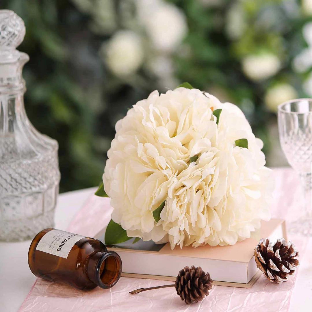 Silkflowersfactory 5 Heads | 11" Tall Artificial Bush Peony Bouquet - Blush | Cream Artificial Flowers 17 Silkflowersfactory 5 Heads | 11" Tall Artificial Bush Peony Bouquet - Blush | Cream Artificial Flowers