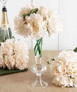 Silkflowersfactory 5 Heads | 11" Tall Artificial Bush Peony Bouquet - Blush | Cream Artificial Flowers