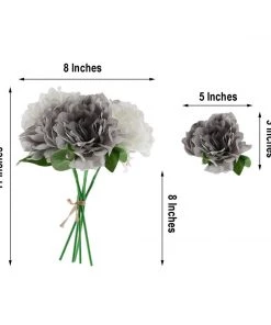 Silkflowersfactory Artificial Flowers 5 Heads | 11" Tall Artificial Bush Peony Bouquet - Gray | White 15 Silkflowersfactory Artificial Flowers 5 Heads | 11