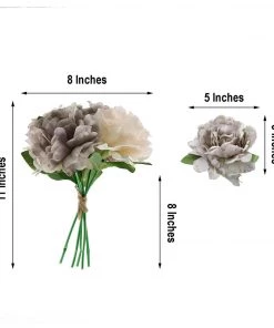 Silkflowersfactory 5 Heads | 11" Tall Artificial Bush Peony Bouquet - Dusty Rose | Beige 19 Silkflowersfactory 5 Heads | 11