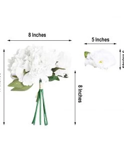 Silkflowersfactory 5 Heads | 11" Tall Artificial Bush Peony Bouquet - White Artificial Flowers 17 Silkflowersfactory 5 Heads | 11