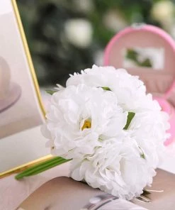 Silkflowersfactory 5 Heads | 11" Tall Artificial Bush Peony Bouquet - White Artificial Flowers