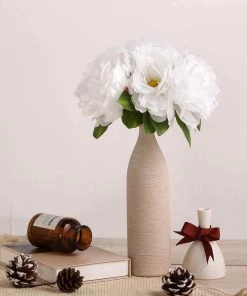 Silkflowersfactory 5 Heads | 11" Tall Artificial Bush Peony Bouquet - White Artificial Flowers