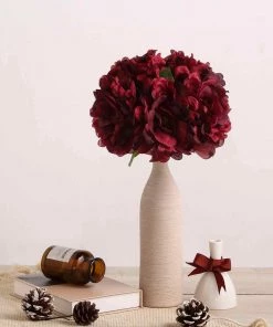 Silkflowersfactory Artificial Flowers 5 Heads | 11" Tall Artificial Bush Peony Bouquet - Wine