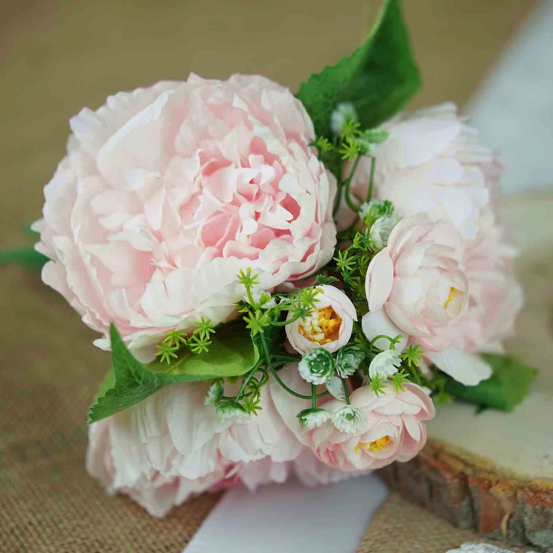 Silkflowersfactory 12'' Tall Blush | Rose Gold Artificial Peony Silk Peonies Bouquet Artificial Flowers 4 Silkflowersfactory 12'' Tall Blush | Rose Gold Artificial Peony Silk Peonies Bouquet Artificial Flowers