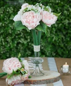 Silkflowersfactory 12'' Tall Blush | Rose Gold Artificial Peony Silk Peonies Bouquet Artificial Flowers