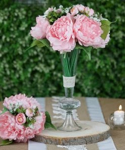 Silkflowersfactory Artificial Flowers 12'' Tall Pink Artificial Peony Silk Flowers Bouquet