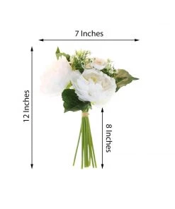 Silkflowersfactory Artificial Flowers 12'' Tall White Artificial Peony Silk Flowers Bouquet