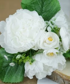 Silkflowersfactory Artificial Flowers 12'' Tall White Artificial Peony Silk Flowers Bouquet