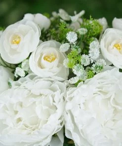 Silkflowersfactory Artificial Flowers 12'' Tall White Artificial Peony Silk Flowers Bouquet