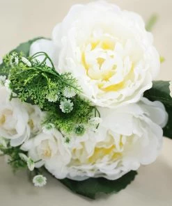 Silkflowersfactory Artificial Flowers 12'' Tall White Artificial Peony Silk Flowers Bouquet