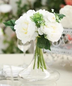 Silkflowersfactory Artificial Flowers 12'' Tall White Artificial Peony Silk Flowers Bouquet