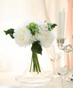 Silkflowersfactory Artificial Flowers 12'' Tall White Artificial Peony Silk Flowers Bouquet