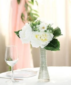 Silkflowersfactory Artificial Flowers 12'' Tall White Artificial Peony Silk Flowers Bouquet