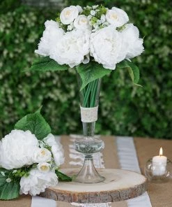 Silkflowersfactory Artificial Flowers 12'' Tall White Artificial Peony Silk Flowers Bouquet