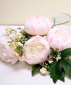 HIER_1130 Artificial Flowers 10 Pack | 3" Blush/Rose Gold Artificial Peony Flower Heads