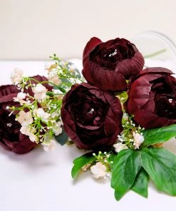 HIER_1130 10 Pack | 3" Burgundy Artificial Peony Flower Heads Artificial Flowers