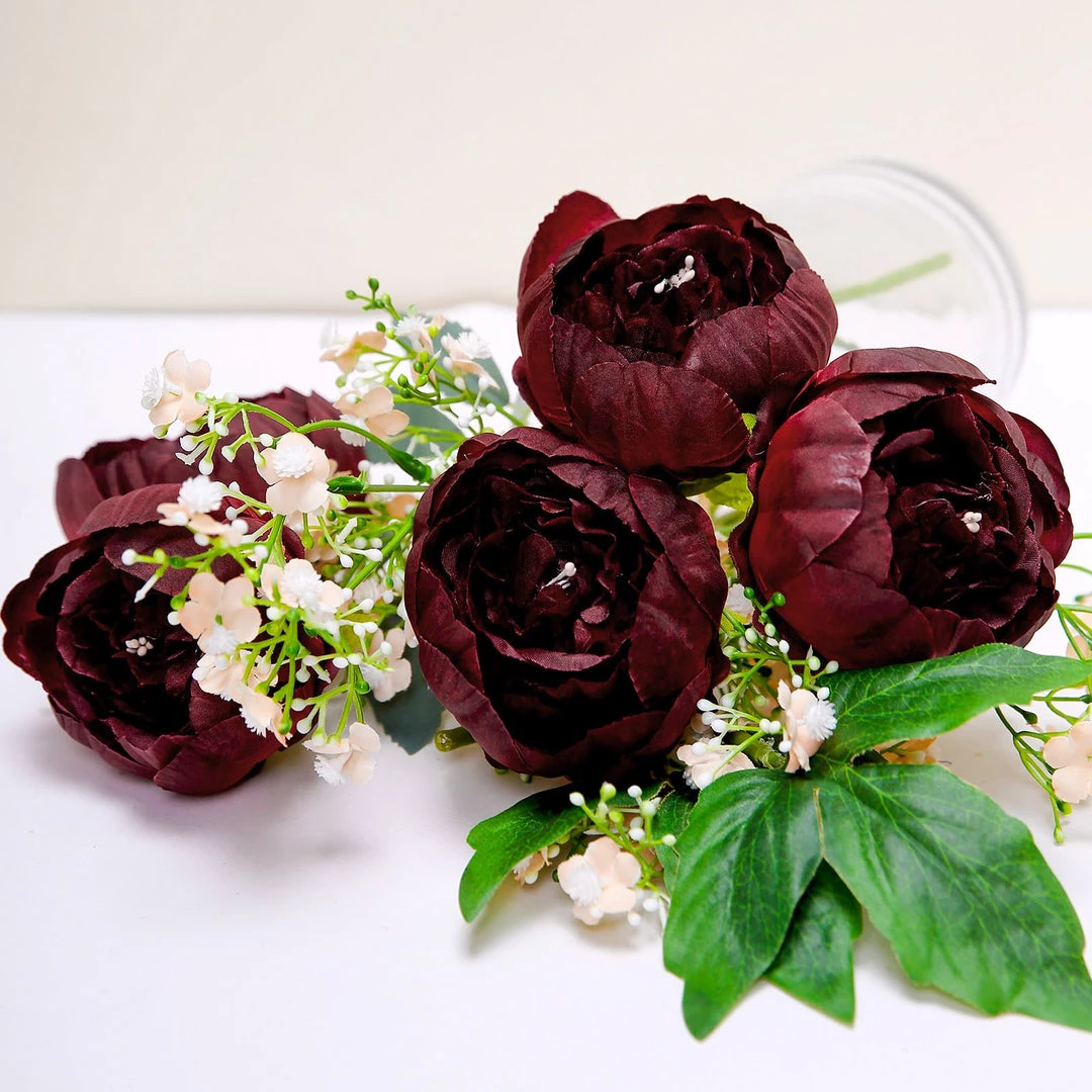 HIER_1130 10 Pack | 3" Burgundy Artificial Peony Flower Heads Artificial Flowers 4 HIER_1130 10 Pack | 3" Burgundy Artificial Peony Flower Heads Artificial Flowers
