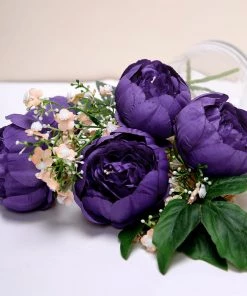 HIER_1130 Artificial Flowers 10 Pack | 3" Purple Artificial Peony Flower Heads